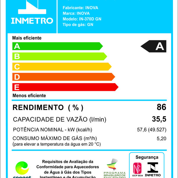 Aquecedor De Agua A Gás Eletrônico In-370d Noritz Inova Branco