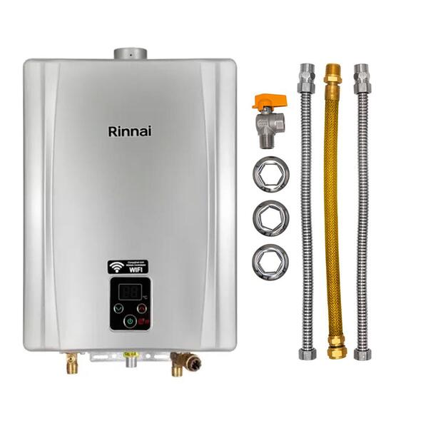 Aquecedor Rinnai 17 Litros E17 Feh Glp Prata (digital) + Kit