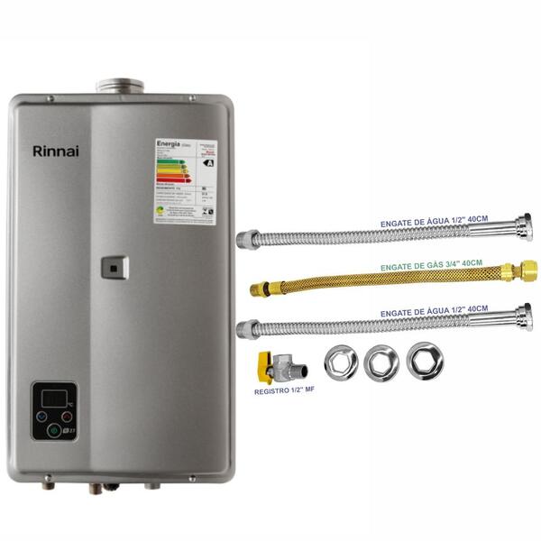 Aquecedor Rinnai 27 Litros E27 Feh Gn Prata (digital) + Kit L