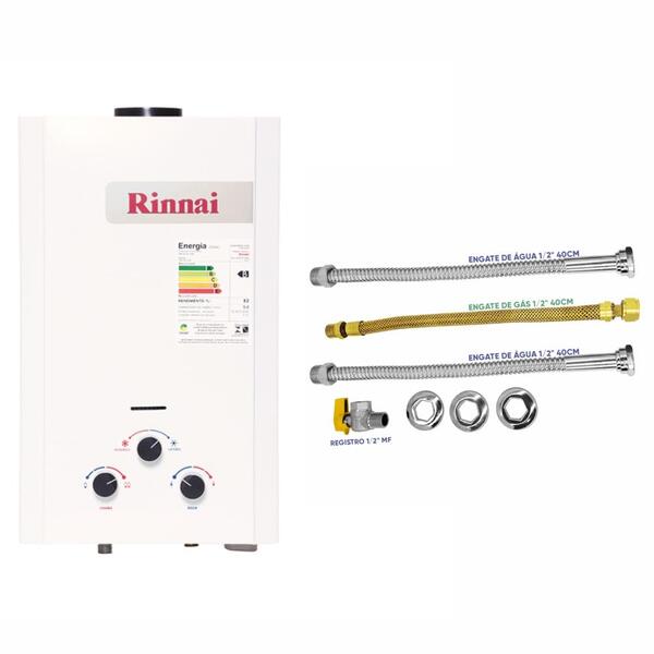 Aquecedor Rinnai 9 Litros Prata M90 Cfh Glp (mecânico) + Kit