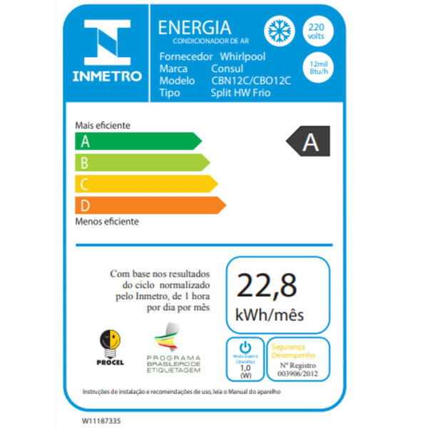 Ar Condicionado Split 12000 Btus Consul Frio Máxima Refrigera