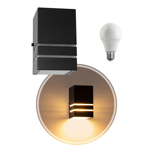 Arandela 1 Foco Facho E Frisos Preta + Led Br. Quente St294