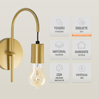 Arandela Abajur Luminária Parede Quarto Cama Moderno Dourado
