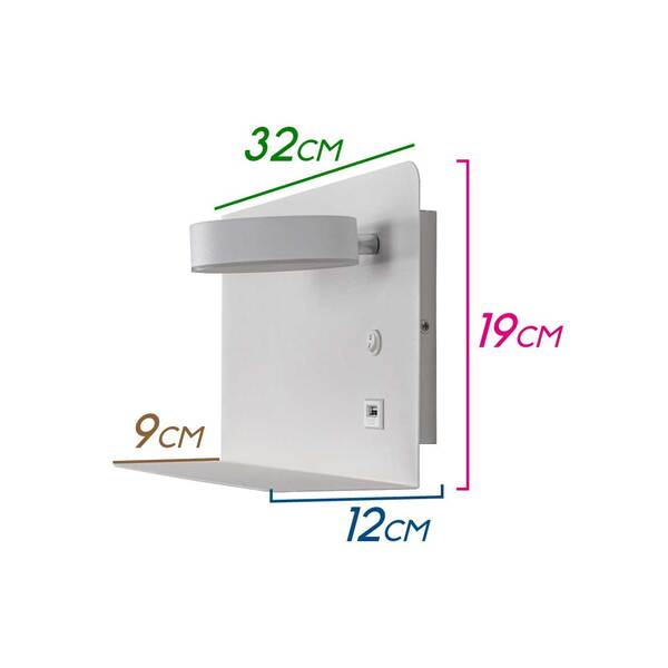 Arandela Aixa Cabeceira Led 8w Usb Starlux Zr123 Branco Fosco