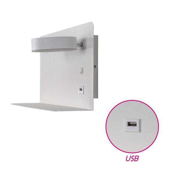Arandela Aixa Cabeceira Led 8w Usb Starlux Zr123 Branco Fosco