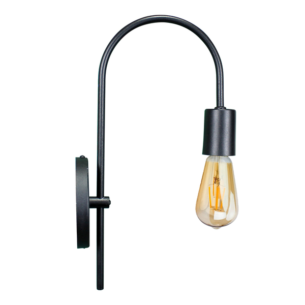 Arandela Arqueada Preta E27 Com Lâmpada Filamento St64 Bivolt