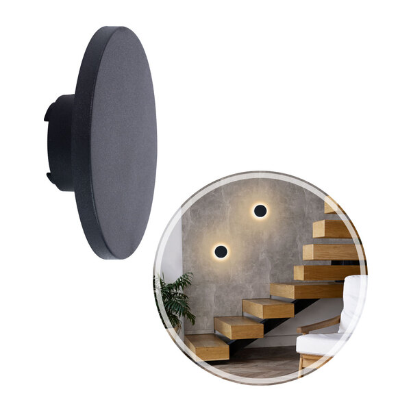 Arandela Balizador Disco Sobrepor Pt Led 6w Branco Quente Del