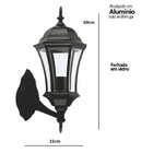Arandela Colonial Clássica 6 Vidros Em Alumínio 50cm Preto