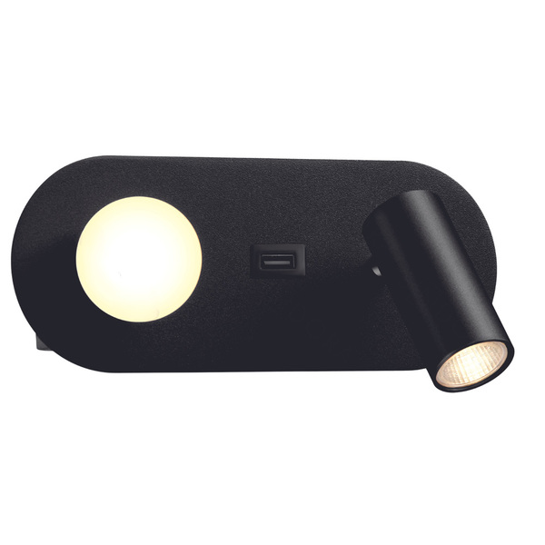 Arandela De Cabeceira Leitura Com Usb Preta 20cm Led 5w 3000k