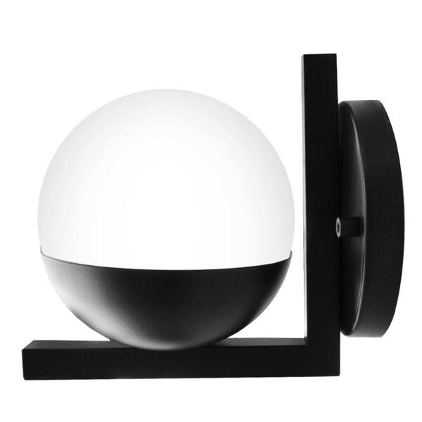 Arandela De Parede Apex Na Cor Preto Com Globo Branco Fosco P