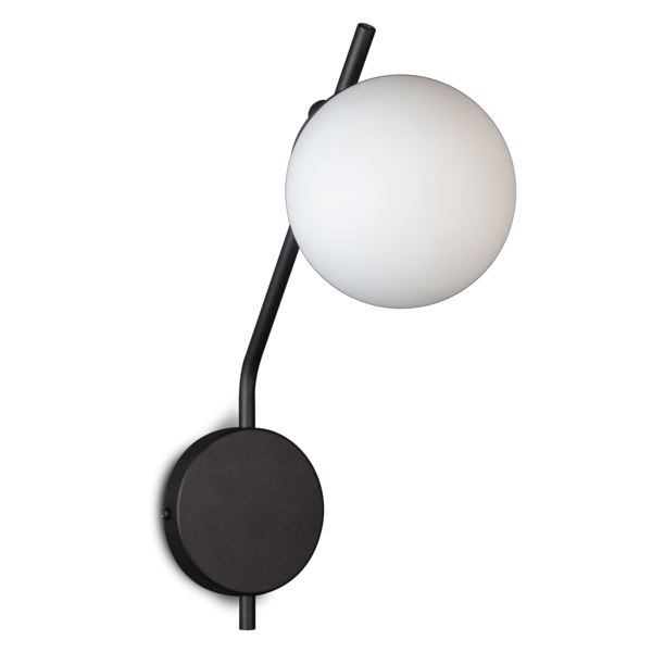 Arandela De Parede Com Globo Jotta Preta - Vidro Branco