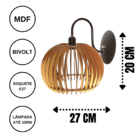 Arandela De Parede Esfera  Mdf Cru