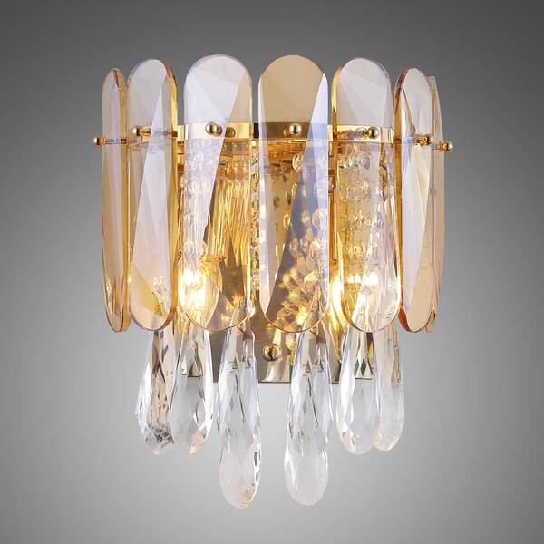 Arandela Dourada Com Cristais Âmbar E Transparente 2e14 33cm