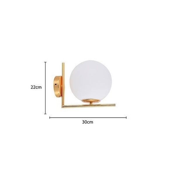 Arandela Dourada Globo Vidro Branco 20 Cm Haste Em L Ace76