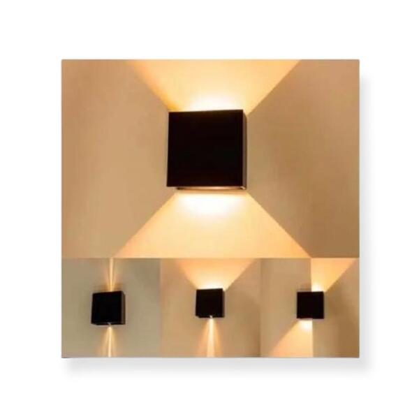 Arandela Foco Regulavel 6w Parede Muro Quadrada Preto