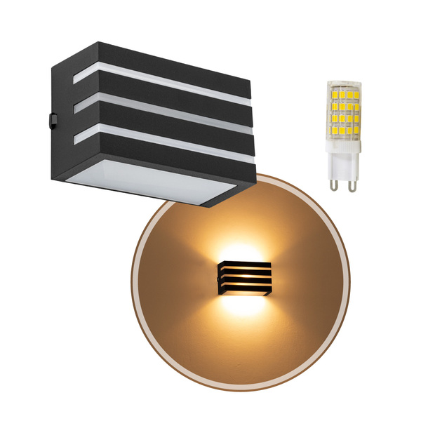 Arandela Frisada Policarbonato Preta p/ área Externa e Intern