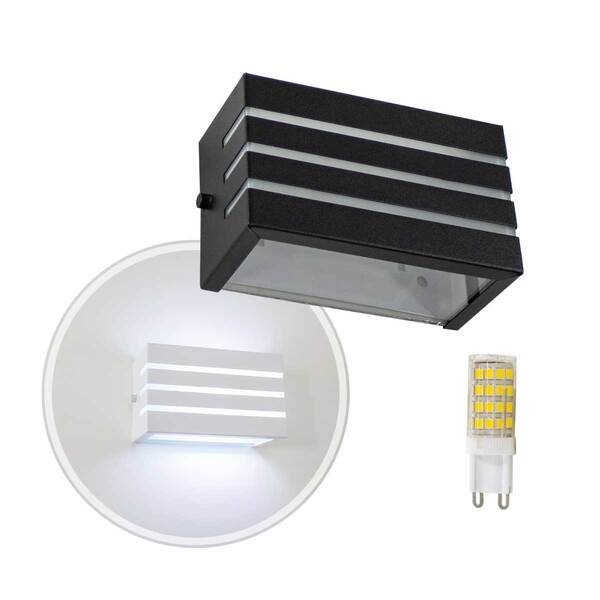 Arandela Frisada Retangular Preta + Led G9 5w Branco Frio St5