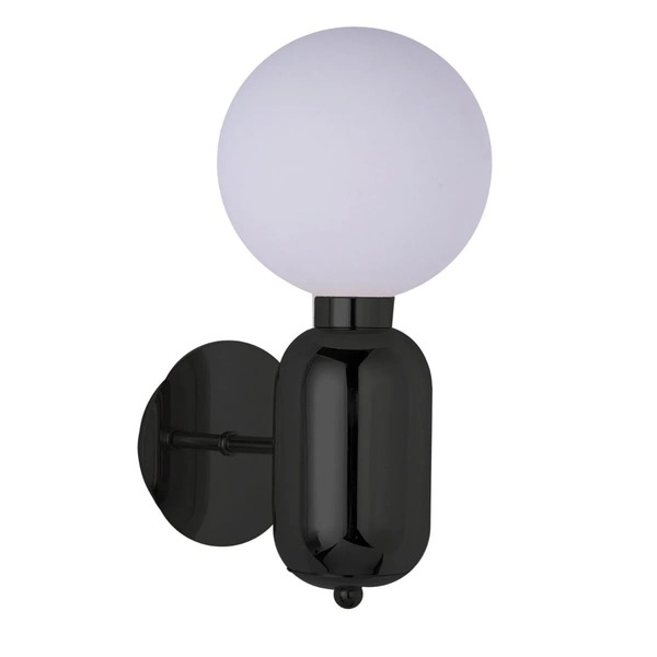 Arandela Interna Parede Preta Metal E Vidro Esfera Branco Tom