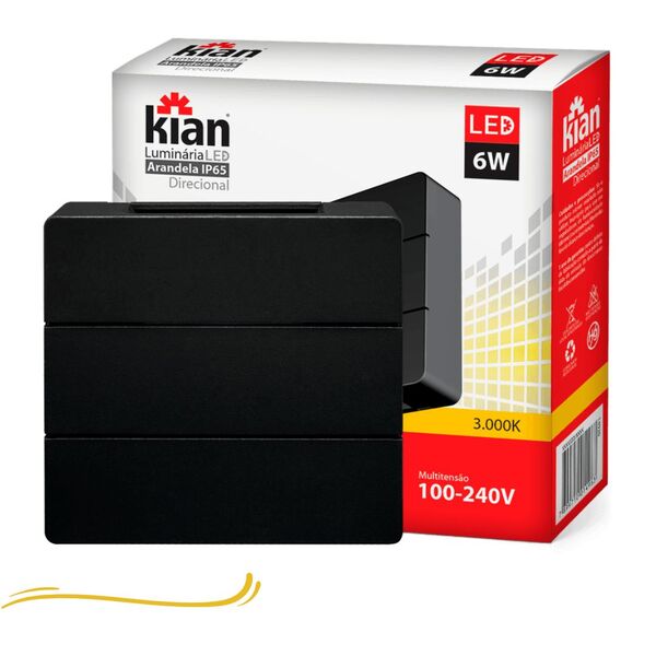 Arandela Led Direcional Preta 6w 3000k Branca Quente Bivolt