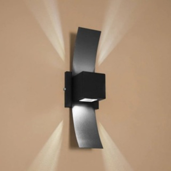 Arandela Luminária Box C/ Abas 2 Fachos Muro C/ Lâmpada Preto