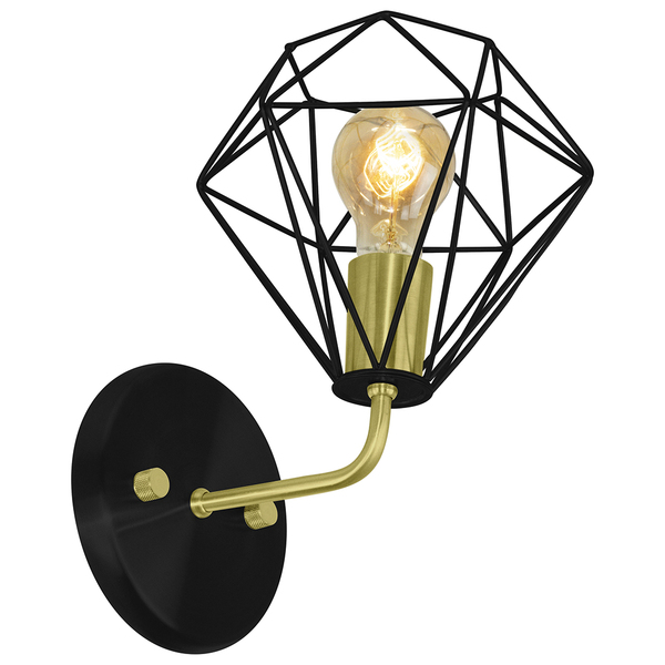 Arandela Luminária Diamante Aramado Preto Com Dourado