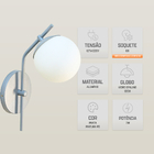 Arandela Luminária Inclinada Jabuticaba Globo Vidro Prata