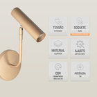 Arandela Luminária Spot Articulado Leitura Cama Champagne