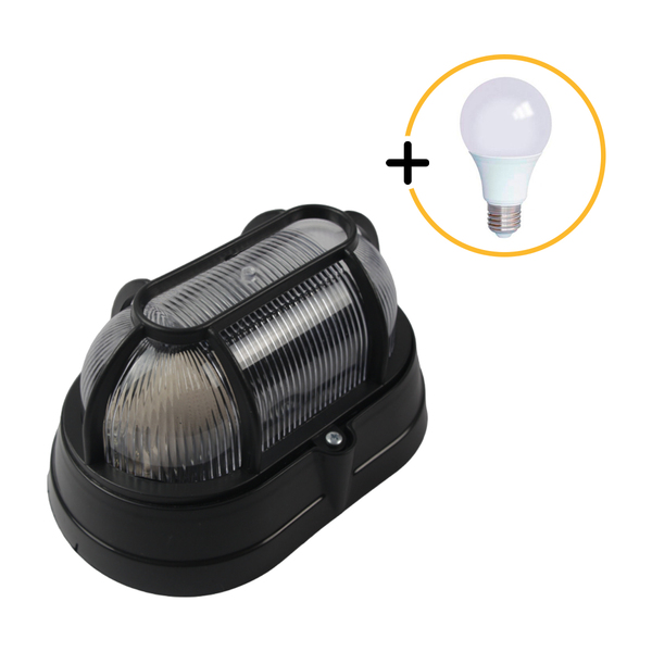 Arandela Luminária Tartaruga Preta C/ Grade Externa + Lâmpada