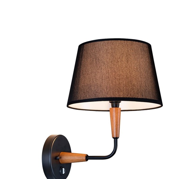 Arandela Madeira Castanho Metal Cupula Preta Standard 3027