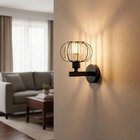 Arandela Metal E Cristal Preto Redonda 1e27 14 5cm