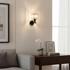 Arandela Metal E Cristal Quadrado Preto 1e27 20cm