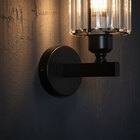 Arandela Metal E Cristal Redondo Preto 1e27 20cm