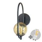 Arandela Online  Preta Globo De Vidro Ambar + Led 5w