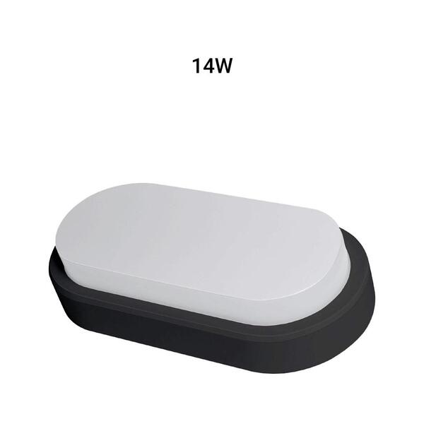 Arandela Oval Flat Led Ip65 14w Preta 6500k Bivolt