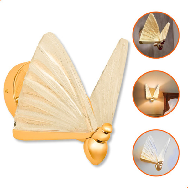 Arandela P/ Parede Borboleta 5w Led Dourada Decorativa Luxo