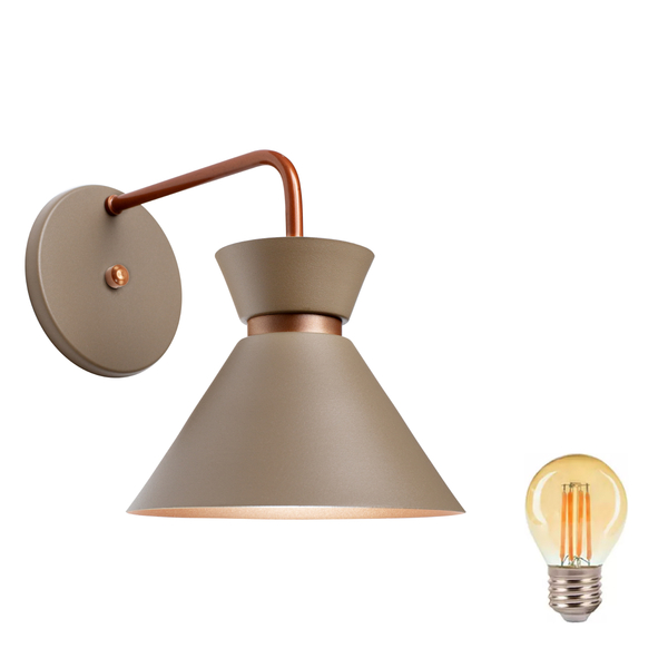 Arandela Parede Berlin 15cm Fendi C/ Cobre + Led G45 Retrô