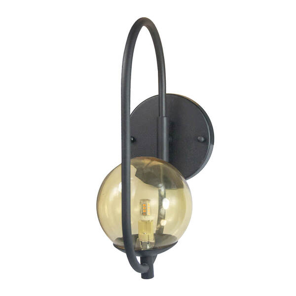 Arandela Parede Online  Preta Globo De Vidro Ambar