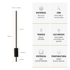 Arandela Perfil Slim Luz Indireta 100cm 22w 3000k Preto