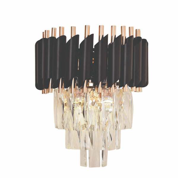 Arandela Preta E Dourada Cristais 30cm 2e14