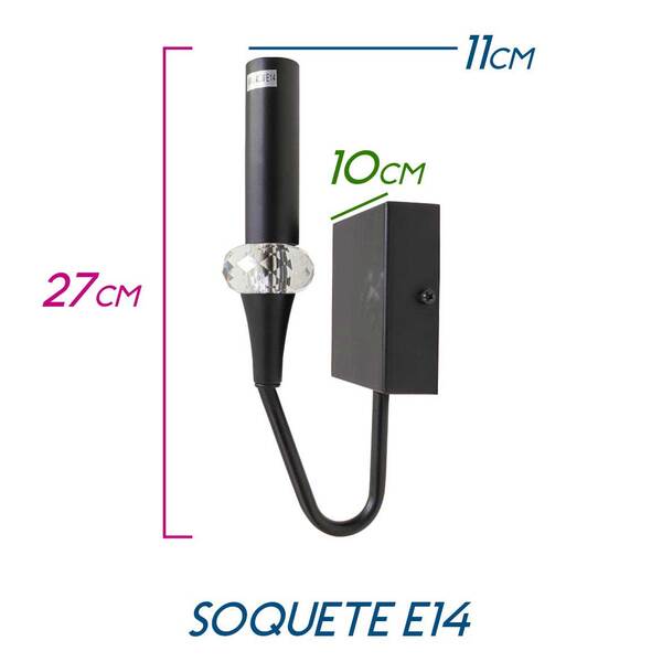 Arandela Preta Tocha Com Cristal + Led Vela Âmbar 110v St1857