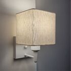 Arandela Quadrada Md-2006 Branco Cúpula Em Tecido Linho Bege