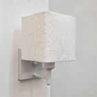 Arandela Quadrada Md-2006 Branco Cúpula Em Tecido Rustico Beg