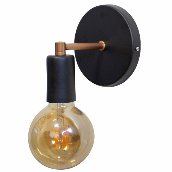 Arandela Retrô Industrial Preto Com Cobre + Lâmpada Led G95