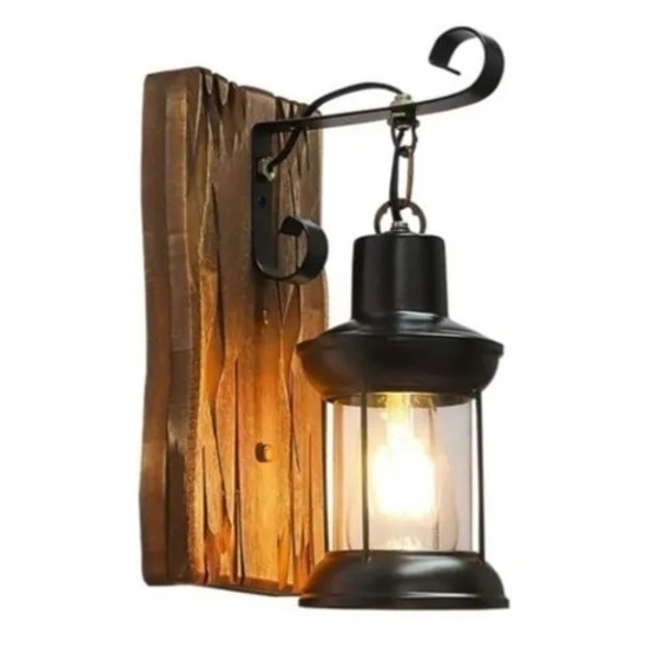 Arandela Rústica Madeira Metal Vidro Lanterna Marroquina
