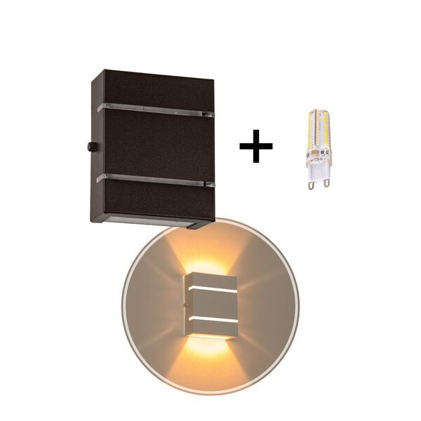 Arandela Slim Alumínio 2 Frisos Marrom + Led G9 Branco Quente