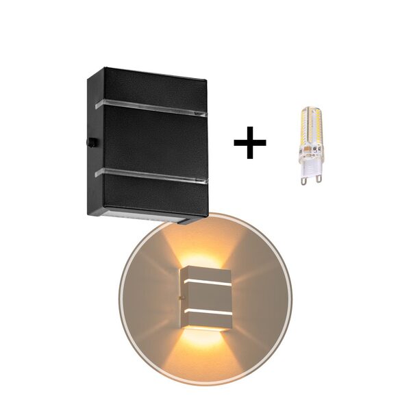 Arandela Slim Alumínio 2 Frisos Preto + Led G9 Branco Quente