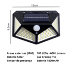 Arandela Solar Externa Com Sensor De Presença Ip65 100 Leds B