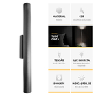 Arandela Tubo Cilindro Alumínio Cinza 45cm + Led Lâmpada:4500