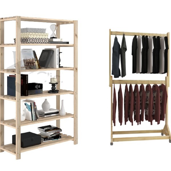 Arara Altura Ajustável C/ Rodinhas Mini +  Arara  6 Prateleir