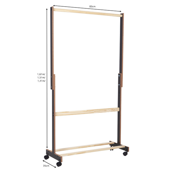 Arara Cabideiro Roupas Regulagem Altura Rodas Preto E Pinus